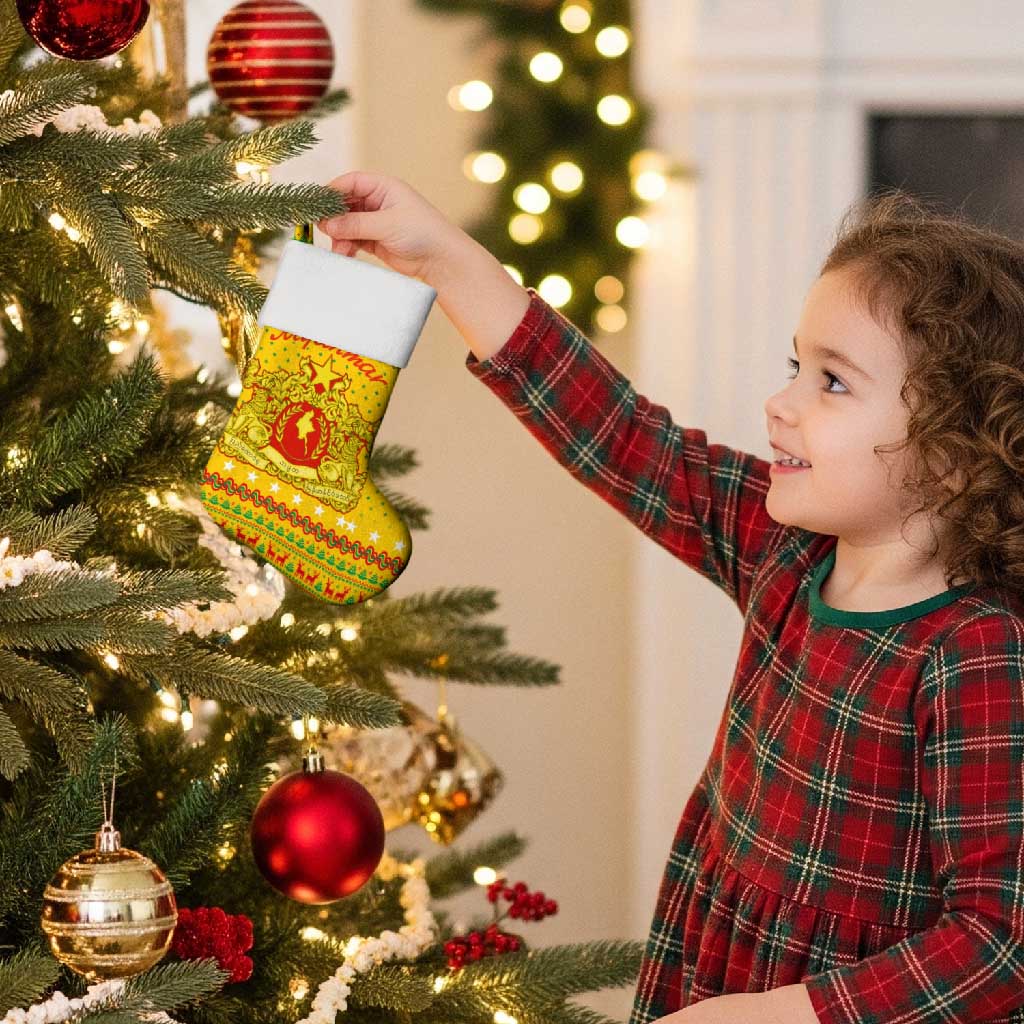 Myanmar Christmas Stocking with Yellow-Red-Green Theme, National Emblem, and Star Motif - Wonder Print Shop