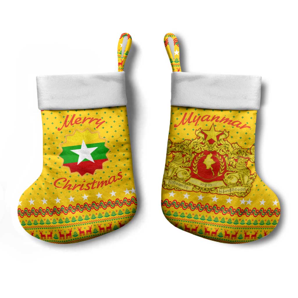 Myanmar Christmas Stocking with Yellow-Red-Green Theme, National Emblem, and Star Motif - Wonder Print Shop