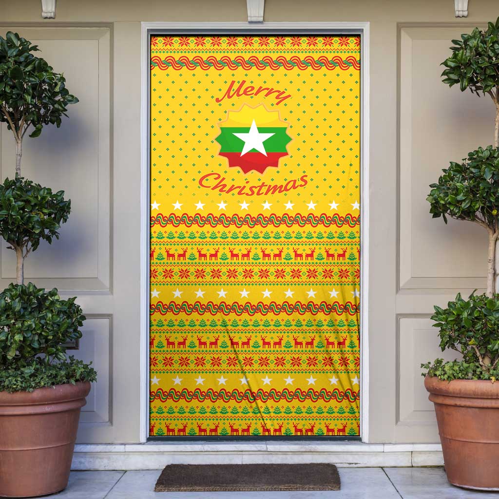 Myanmar Christmas Door Cover with Yellow-Red-Green Theme, National Emblem, and Star Motif - Wonder Print Shop