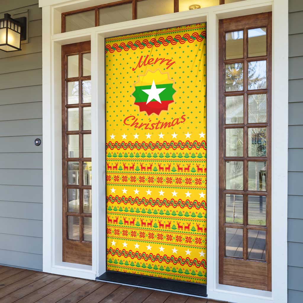 Myanmar Christmas Door Cover with Yellow-Red-Green Theme, National Emblem, and Star Motif - Wonder Print Shop