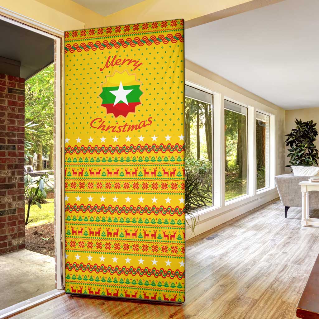 Myanmar Christmas Door Cover with Yellow-Red-Green Theme, National Emblem, and Star Motif - Wonder Print Shop