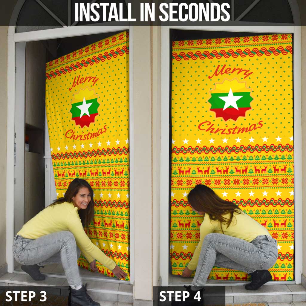 Myanmar Christmas Door Cover with Yellow-Red-Green Theme, National Emblem, and Star Motif - Wonder Print Shop