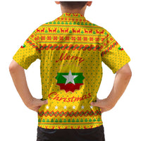 Myanmar Christmas Family Matching Mermaid Dress and Hawaiian Shirt with Yellow-Red-Green Theme, National Emblem, and Star Motif - Wonder Print Shop