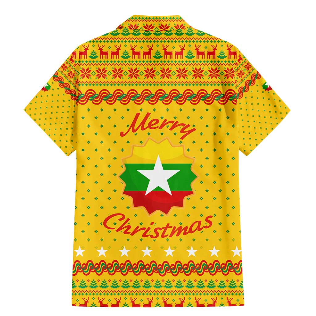 Myanmar Christmas Family Matching Mermaid Dress and Hawaiian Shirt with Yellow-Red-Green Theme, National Emblem, and Star Motif - Wonder Print Shop