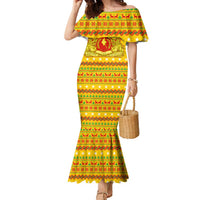 Myanmar Christmas Family Matching Mermaid Dress and Hawaiian Shirt with Yellow-Red-Green Theme, National Emblem, and Star Motif - Wonder Print Shop
