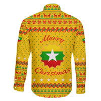 Myanmar Christmas Family Matching Off The Shoulder Long Sleeve Dress and Hawaiian Shirt with Yellow-Red-Green Theme, National Emblem, and Star Motif - Wonder Print Shop