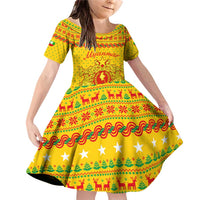 Myanmar Christmas Family Matching Off Shoulder Short Dress and Hawaiian Shirt with Yellow-Red-Green Theme, National Emblem, and Star Motif - Wonder Print Shop