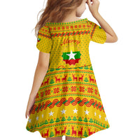 Myanmar Christmas Family Matching Off Shoulder Short Dress and Hawaiian Shirt with Yellow-Red-Green Theme, National Emblem, and Star Motif - Wonder Print Shop