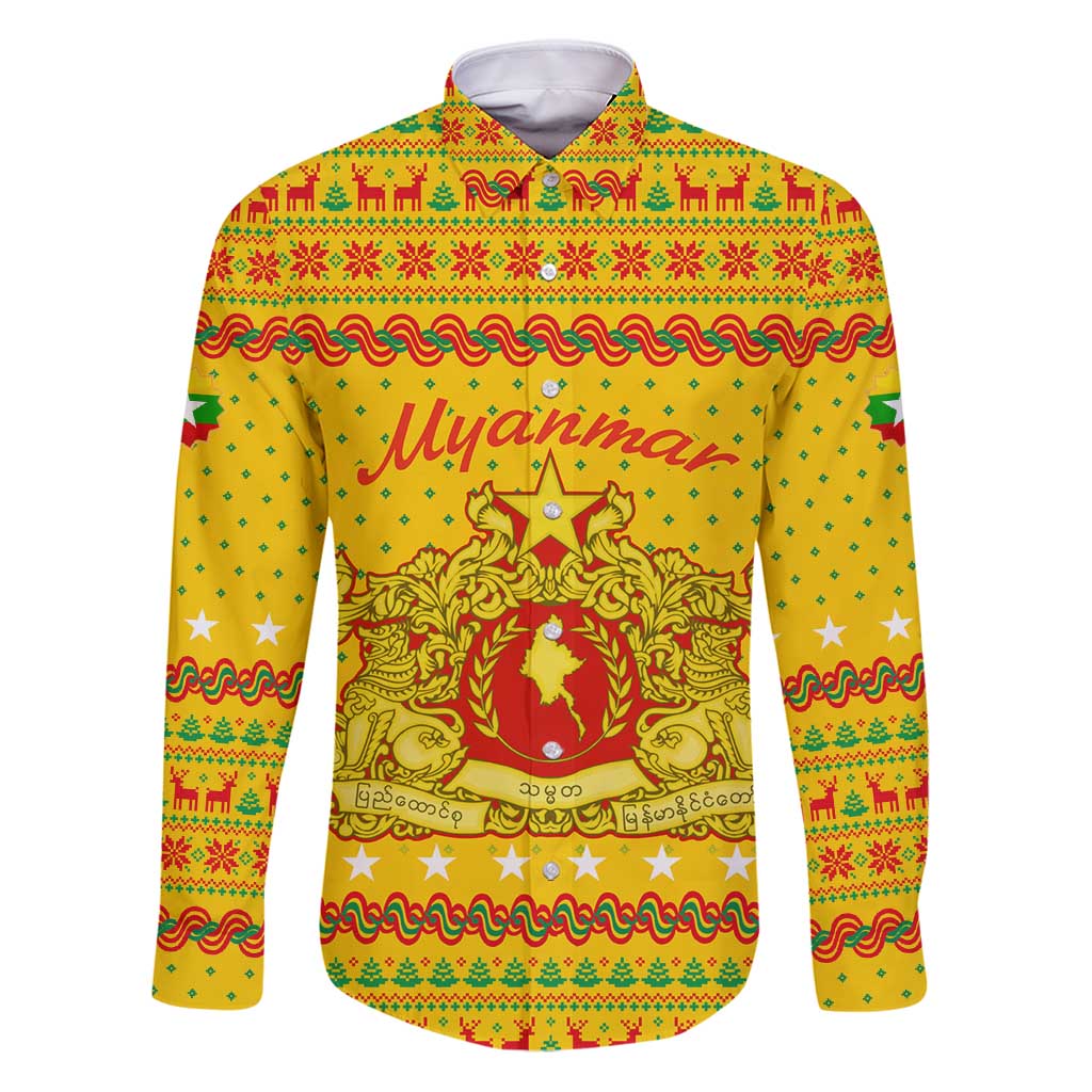 Myanmar Christmas Family Matching Puletasi and Hawaiian Shirt with Yellow-Red-Green Theme, National Emblem, and Star Motif - Wonder Print Shop