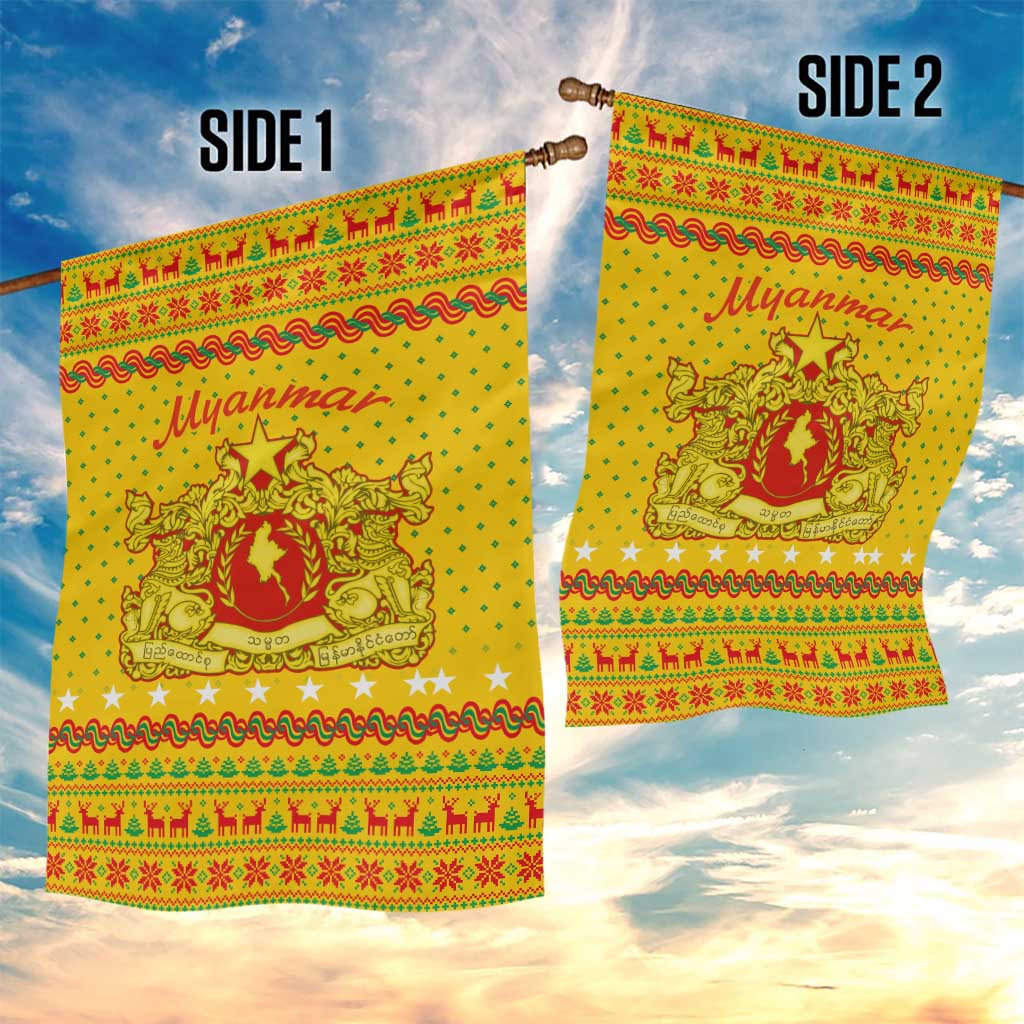 Myanmar Christmas Garden Flag with Yellow-Red-Green Theme, National Emblem, and Star Motif - Wonder Print Shop