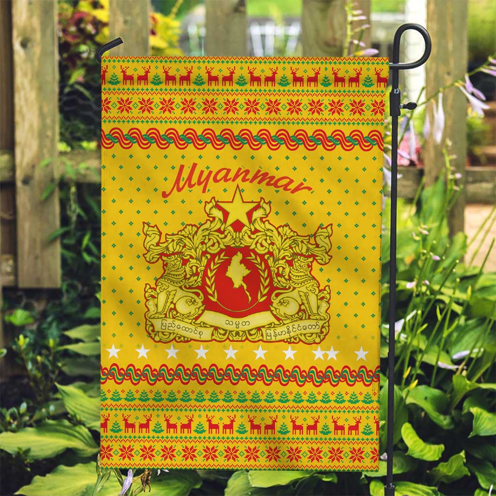 Myanmar Christmas Garden Flag with Yellow-Red-Green Theme, National Emblem, and Star Motif - Wonder Print Shop