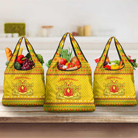 Myanmar Christmas Grocery Bag with Yellow-Red-Green Theme, National Emblem, and Star Motif - Wonder Print Shop