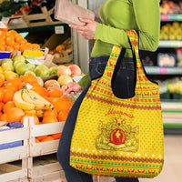 Myanmar Christmas Grocery Bag with Yellow-Red-Green Theme, National Emblem, and Star Motif - Wonder Print Shop