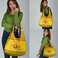 Myanmar Christmas Grocery Bag with Yellow-Red-Green Theme, National Emblem, and Star Motif - Wonder Print Shop