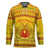 Myanmar Christmas Hockey Jersey with Yellow-Red-Green Theme, National Emblem, and Star Motif - Wonder Print Shop