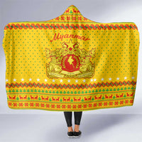 Myanmar Christmas Hooded Blanket with Yellow-Red-Green Theme, National Emblem, and Star Motif - Wonder Print Shop