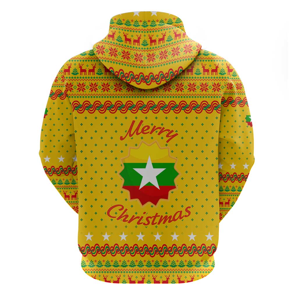 Myanmar Christmas Hoodie with Yellow-Red-Green Theme, National Emblem, and Star Motif - Wonder Print Shop