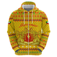 Myanmar Christmas Hoodie with Yellow-Red-Green Theme, National Emblem, and Star Motif - Wonder Print Shop