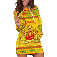 Myanmar Christmas Hoodie Dress with Yellow-Red-Green Theme, National Emblem, and Star Motif - Wonder Print Shop