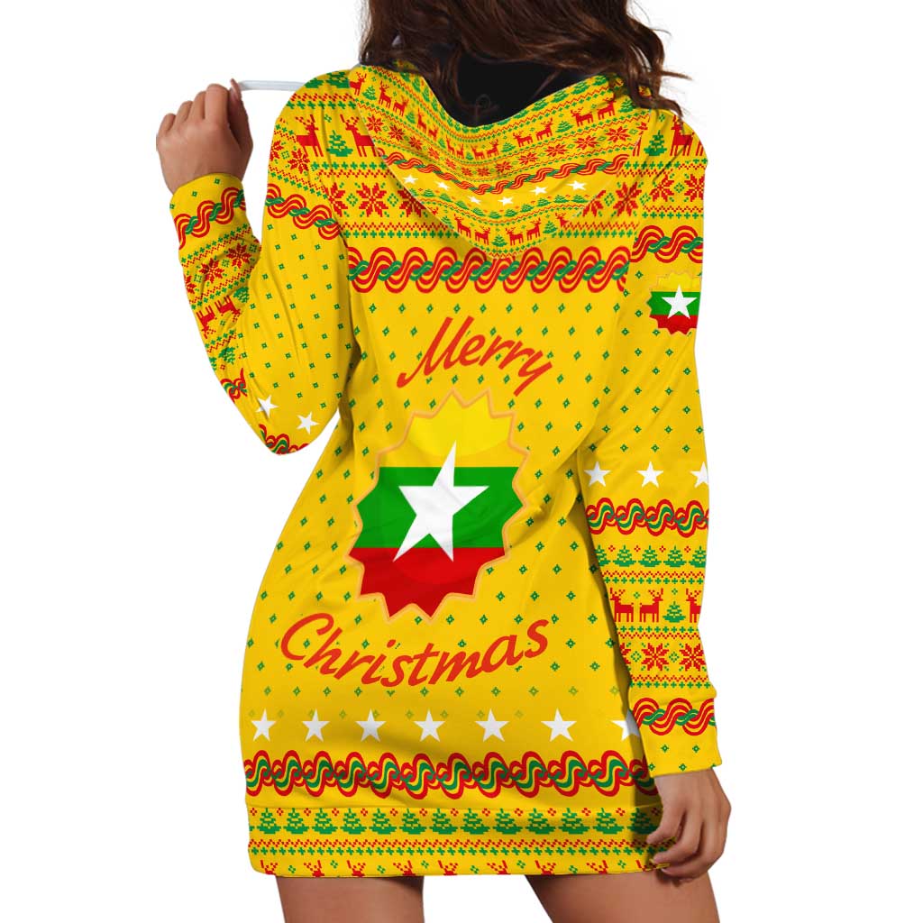 Myanmar Christmas Hoodie Dress with Yellow-Red-Green Theme, National Emblem, and Star Motif - Wonder Print Shop