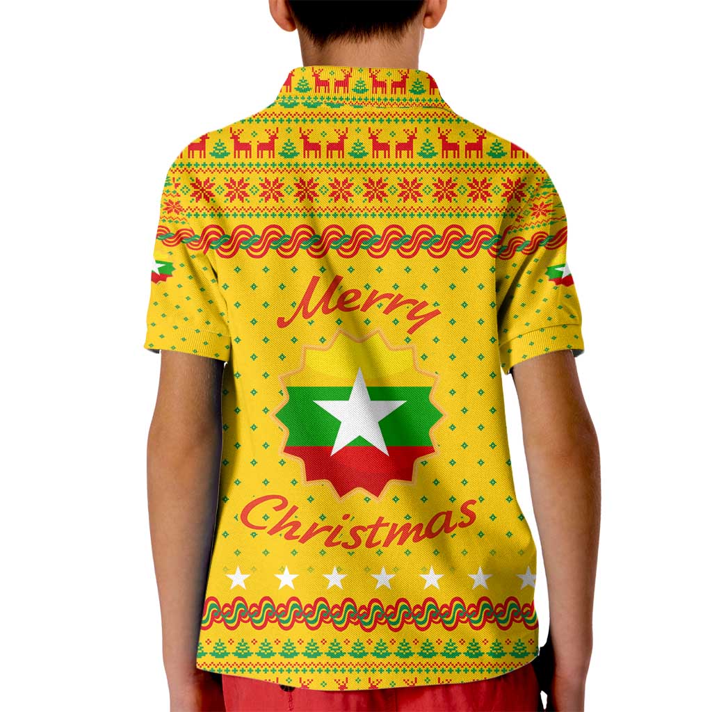 Myanmar Christmas Kid Polo Shirt with Yellow-Red-Green Theme, National Emblem, and Star Motif - Wonder Print Shop