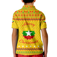Myanmar Christmas Kid Polo Shirt with Yellow-Red-Green Theme, National Emblem, and Star Motif - Wonder Print Shop