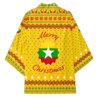 Myanmar Christmas Kimono with Yellow-Red-Green Theme, National Emblem, and Star Motif - Wonder Print Shop