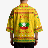 Myanmar Christmas Kimono with Yellow-Red-Green Theme, National Emblem, and Star Motif - Wonder Print Shop