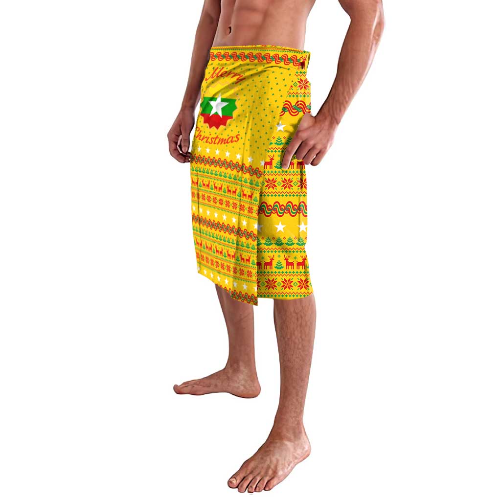 Myanmar Christmas Lavalava with Yellow-Red-Green Theme, National Emblem, and Star Motif - Wonder Print Shop