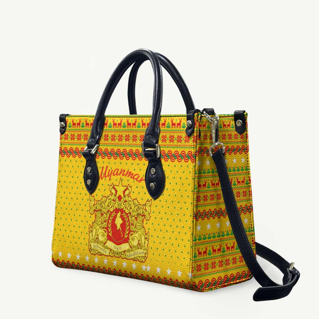 Myanmar Christmas Leather Bag with Yellow-Red-Green Theme, National Emblem, and Star Motif - Wonder Print Shop
