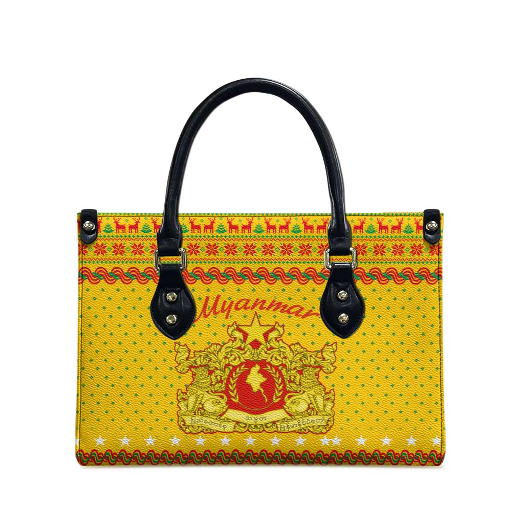 Myanmar Christmas Leather Bag with Yellow-Red-Green Theme, National Emblem, and Star Motif - Wonder Print Shop