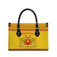 Myanmar Christmas Leather Bag with Yellow-Red-Green Theme, National Emblem, and Star Motif - Wonder Print Shop