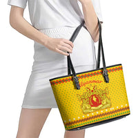 Myanmar Christmas Leather Tote Bag with Yellow-Red-Green Theme, National Emblem, and Star Motif - Wonder Print Shop