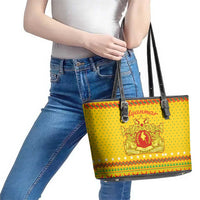 Myanmar Christmas Leather Tote Bag with Yellow-Red-Green Theme, National Emblem, and Star Motif - Wonder Print Shop