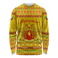 Myanmar Christmas Long Sleeve Shirt with Yellow-Red-Green Theme, National Emblem, and Star Motif - Wonder Print Shop