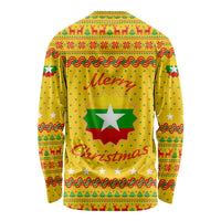 Myanmar Christmas Long Sleeve Shirt with Yellow-Red-Green Theme, National Emblem, and Star Motif - Wonder Print Shop