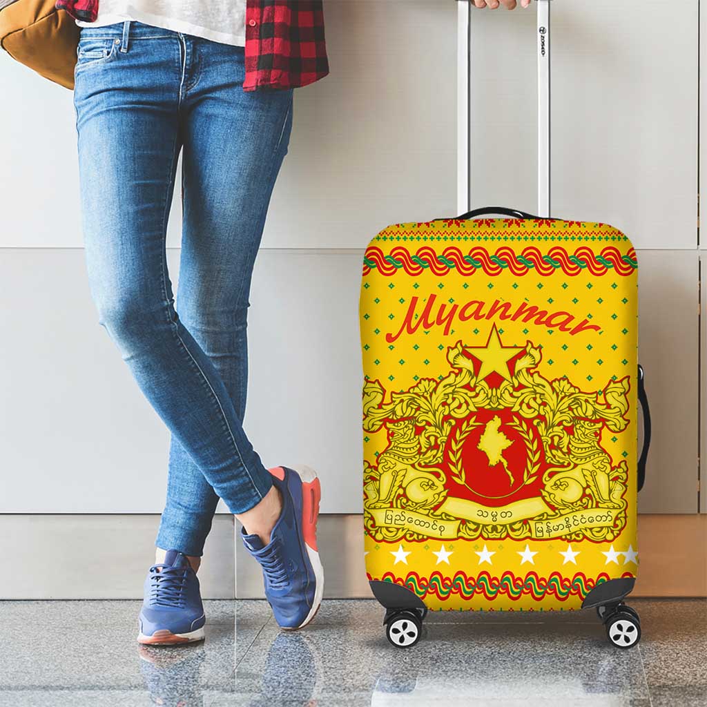 Myanmar Christmas Luggage Cover with Yellow-Red-Green Theme, National Emblem, and Star Motif - Wonder Print Shop