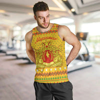 Myanmar Christmas Men Tank Top with Yellow-Red-Green Theme, National Emblem, and Star Motif - Wonder Print Shop