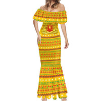 Myanmar Christmas Mermaid Dress with Yellow-Red-Green Theme, National Emblem, and Star Motif - Wonder Print Shop