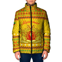 Myanmar Christmas Padded Jacket with Yellow-Red-Green Theme, National Emblem, and Star Motif - Wonder Print Shop