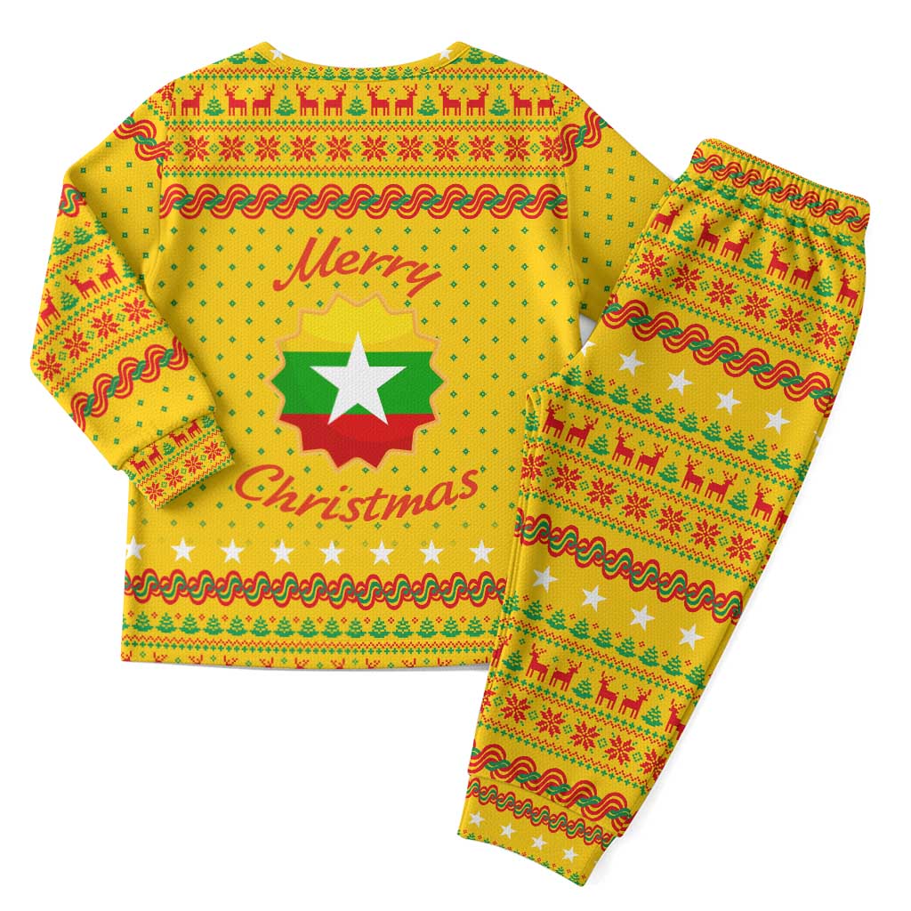 Myanmar Christmas Pajama Set with Yellow-Red-Green Theme, National Emblem, and Star Motif - Wonder Print Shop