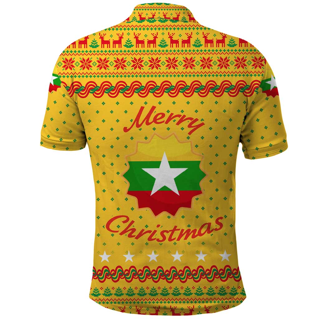 Myanmar Christmas Polo Shirt with Yellow-Red-Green Theme, National Emblem, and Star Motif - Wonder Print Shop