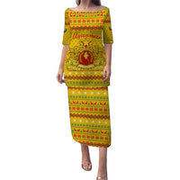 Myanmar Christmas Puletasi with Yellow-Red-Green Theme, National Emblem, and Star Motif - Wonder Print Shop