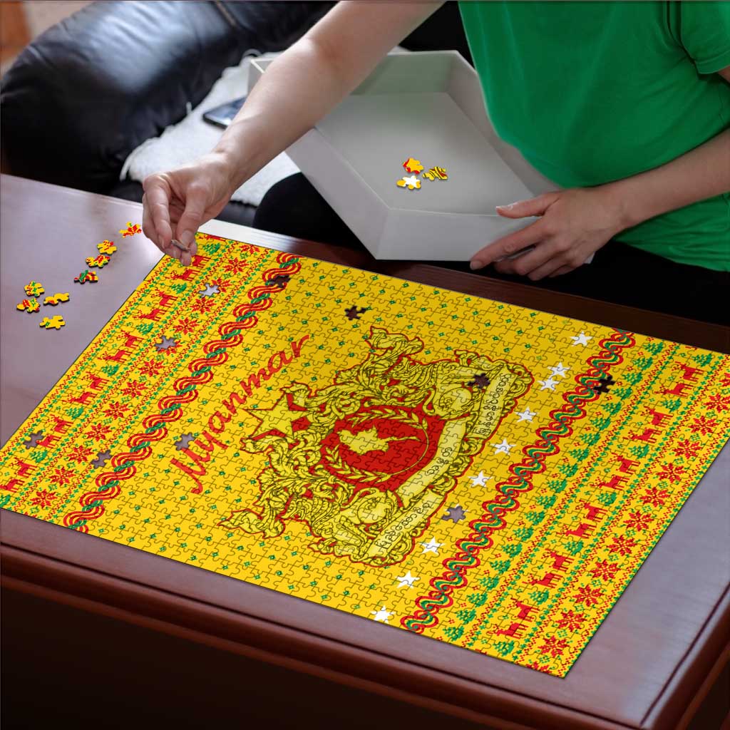 Myanmar Christmas Puzzle with Yellow-Red-Green Theme, National Emblem, and Star Motif - Wonder Print Shop