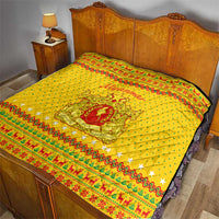 Myanmar Christmas Quilt with Yellow-Red-Green Theme, National Emblem, and Star Motif - Wonder Print Shop