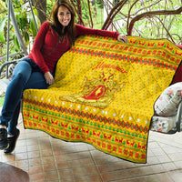 Myanmar Christmas Quilt with Yellow-Red-Green Theme, National Emblem, and Star Motif - Wonder Print Shop