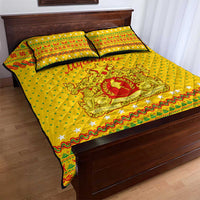 Myanmar Christmas Quilt Bed Set with Yellow-Red-Green Theme, National Emblem, and Star Motif - Wonder Print Shop