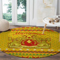 Myanmar Christmas Round Carpet with Yellow-Red-Green Theme, National Emblem, and Star Motif - Wonder Print Shop