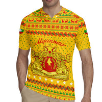 Myanmar Christmas Rugby Jersey with Yellow-Red-Green Theme, National Emblem, and Star Motif - Wonder Print Shop