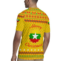 Myanmar Christmas Rugby Jersey with Yellow-Red-Green Theme, National Emblem, and Star Motif - Wonder Print Shop